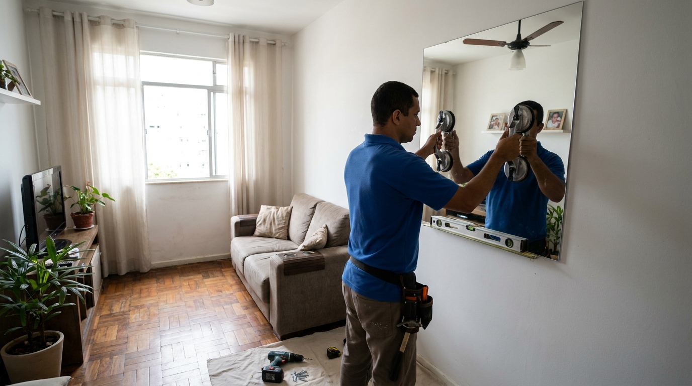 Espelho sob medida com parquet em Jundiaí-SP
