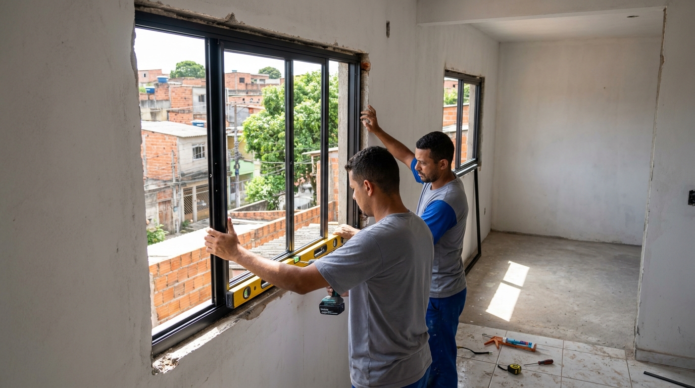 Esquadria de alumínio em obra em Jundiaí-SP